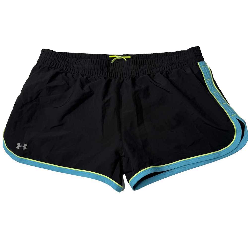 Under Armour Shorts Womens Large Black Blue HeatGear Fitted Athletic Running Gym
